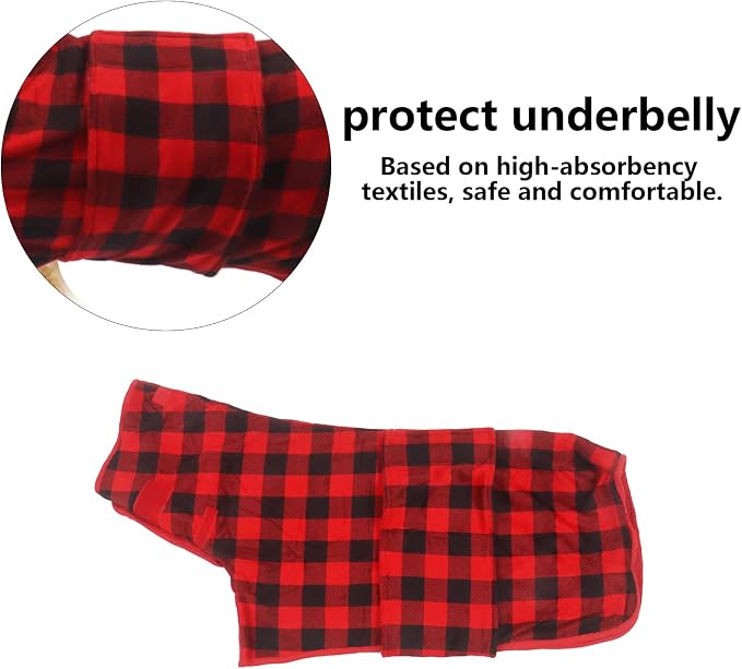Geyecete Dog Drying Coat - Dog Bathrobe Towel - Microfibre Fast Drying Super Absorbent Pet Cat Bath Robe Towel, Luxuriously Soft - Red Black Grid - XXXL