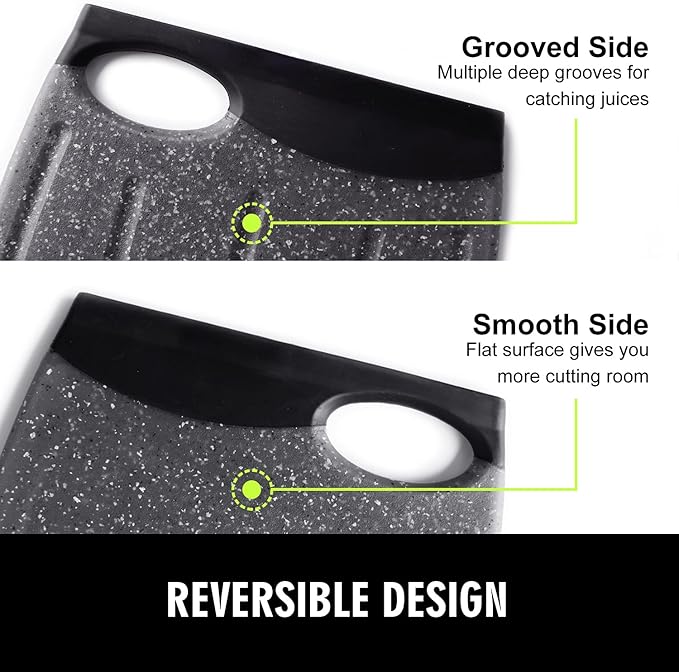 Small Plastic Cutting Board Set, 7.48" Cutting Boards for Kitchen, Small Chopping Boards with Multiple Juice Grooves, Dishwasher Safe, Non Slip Edges, BPA Free (2 Pack, Black & Gray)