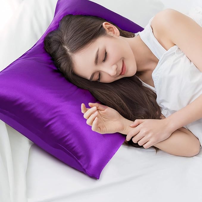 uxcell 1 Pack 100% Charmeuse Pure Silk Pillowcase for Hair and Skin, 350TC 19 Momme Soft Breathable Pillow Case with Hidden Zipper, Purple Standard(20x26inch)