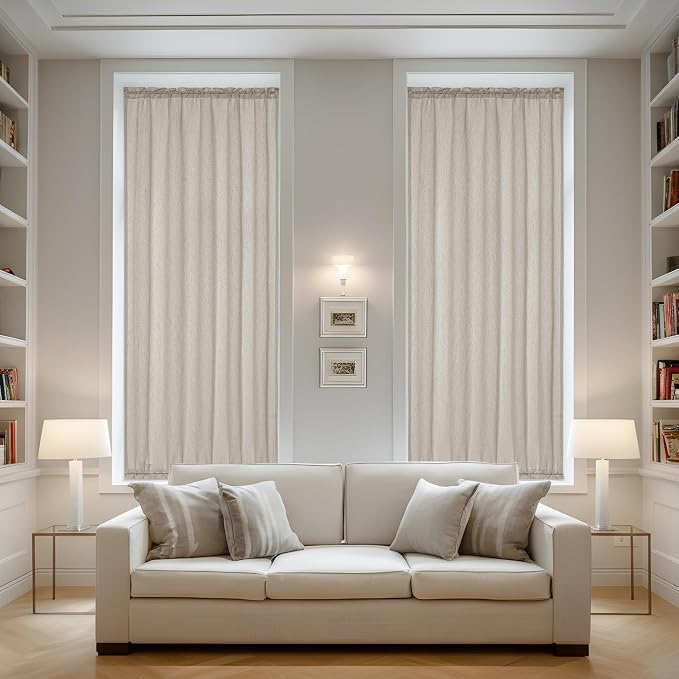 Sheer Sidelight Door Curtains 2 Panels for Front Back Patio Glass Door Window Treatment Rustic Privacy Light Filtering Curtains 25 X 72 Inches Long Rod Pocket with Tie Back, Burlywood Birch