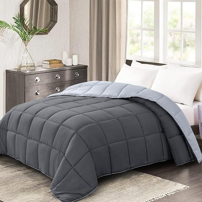 Homelike Moment California King Comforter - Grey Duvet Insert Down Alternative Bed Comforter, Lightweight Bedding Comforters Cal King Size Quilted Soft All Season Reversible Dark Gray/Light Grey