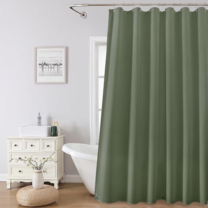 1 Pack Water-Repellent Fabric Shower Curtain Liner - Hotel Quality Machine Washable, 3 Heavy-Duty Magnets with Rustproof Grommets & Weighted Hem, Standard Size 72x72in SageGreen