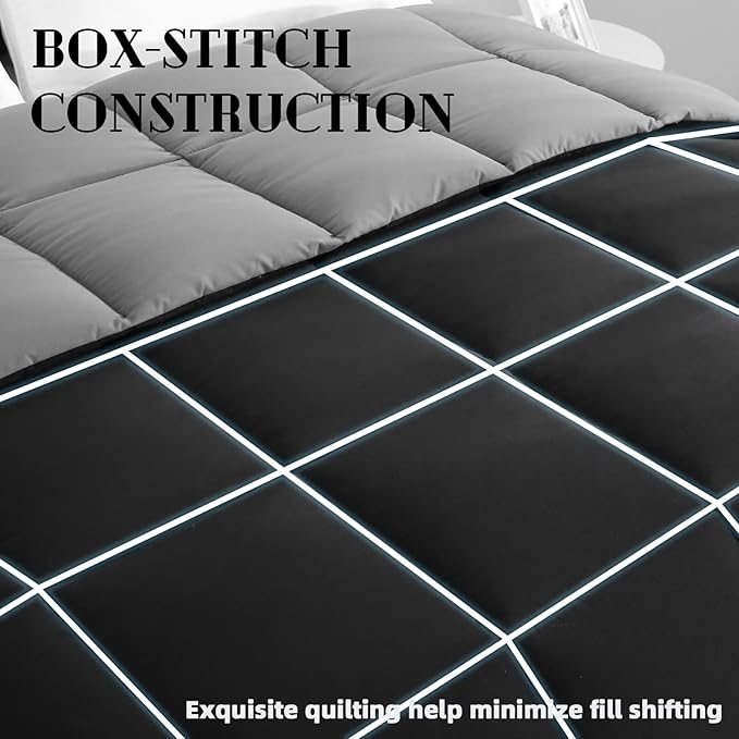 DOWNCOOL Comforter King Size, Reversible Duvet Insert,Black/Grey All Season Blanket, Lightweight Quilt, Down Alternative Hotel Comforter with Corner Tabs (Black/Gray, King 102x90 Inches)