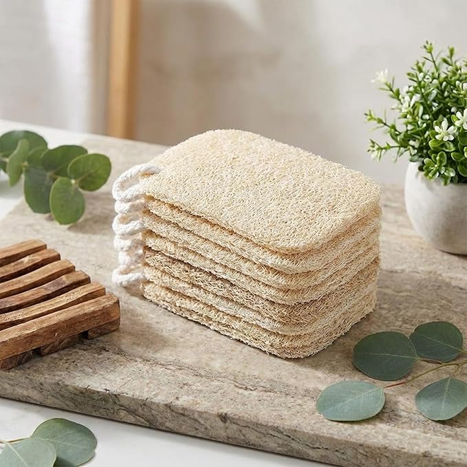10 Pcs Natural Loofah Sponge Set, Dye-Free, Loofah Sponge for Dishwashing, Loofa for Women and Men Body Scrubber, Bath Exfoliator for Glowing Skin