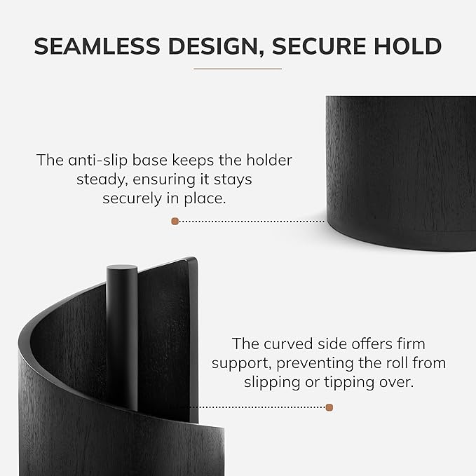 Anji Mountain Wooden Paper Towel Holder Countertop with Mango Wood Round Base and Iron Holder, Holder Stand for Kitchen Roll Organizer & Kitchen Dining Table Home Decor - Black/Black, Classic
