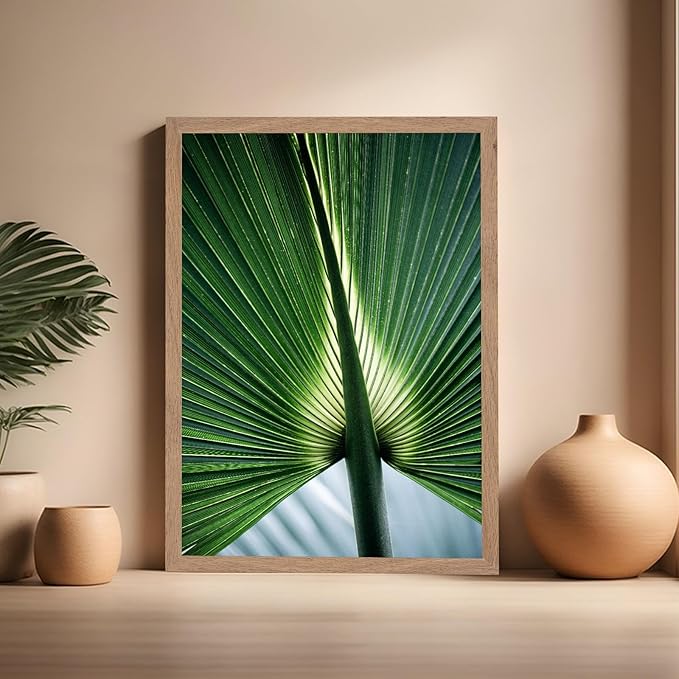 Monem Art Tropical Palm Leaf Macro Photography Print - Minimalist Botanical Nature Art Poster - Wall Decor for Living Room, Bedroom or Office - 16x20 Beige Framed Wall Art by Mareike Bohmer