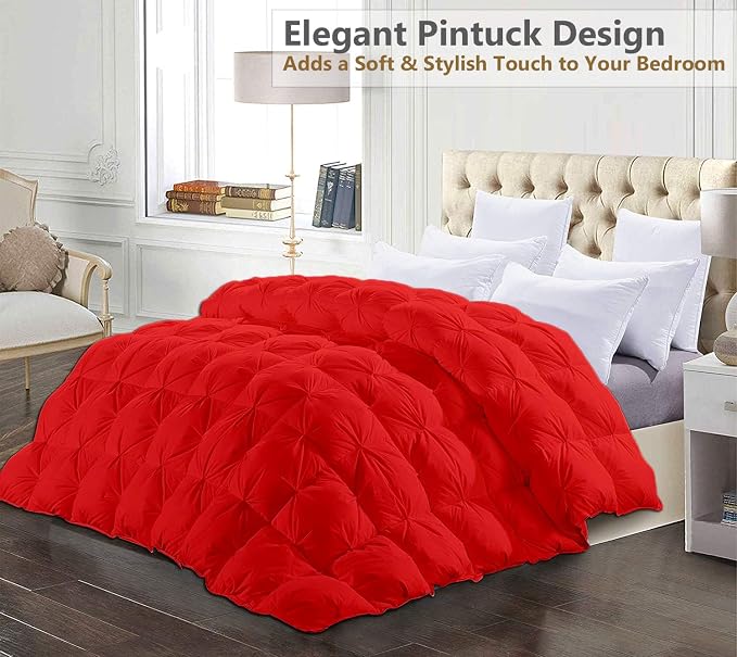 Super King Plus Down Alternative Comforter 120x120 Inch Red – 500 GSM Ultra Soft Breathable, Luxury Pintuck Pinch Pleat, All Season Duvet Insert with Corner Tabs, Machine Washable