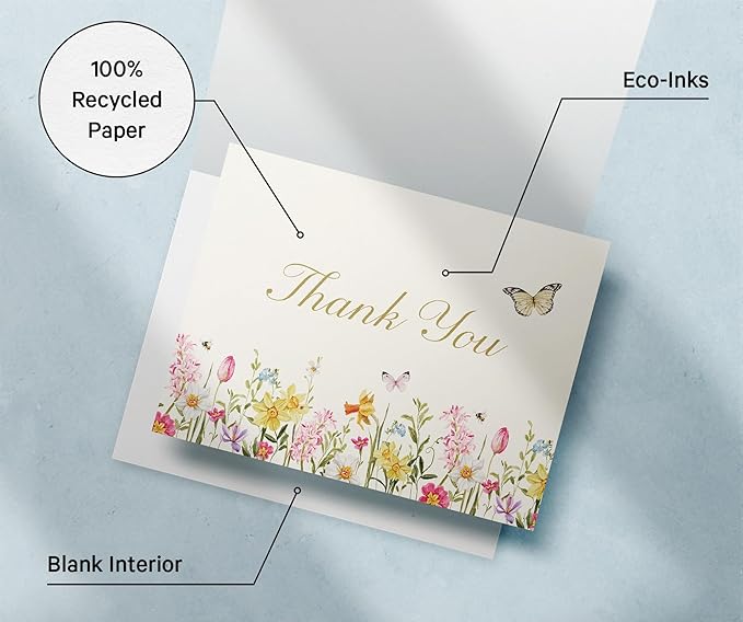 Spring Bloom Floral Thank You Cards & Notes with Envelopes Set (12 Pack), Thank You Greeting Card, Perfect for Baby Shower, Business & Birthday, & Wedding, Holiday Thank You Cards, Appreciation Gifts