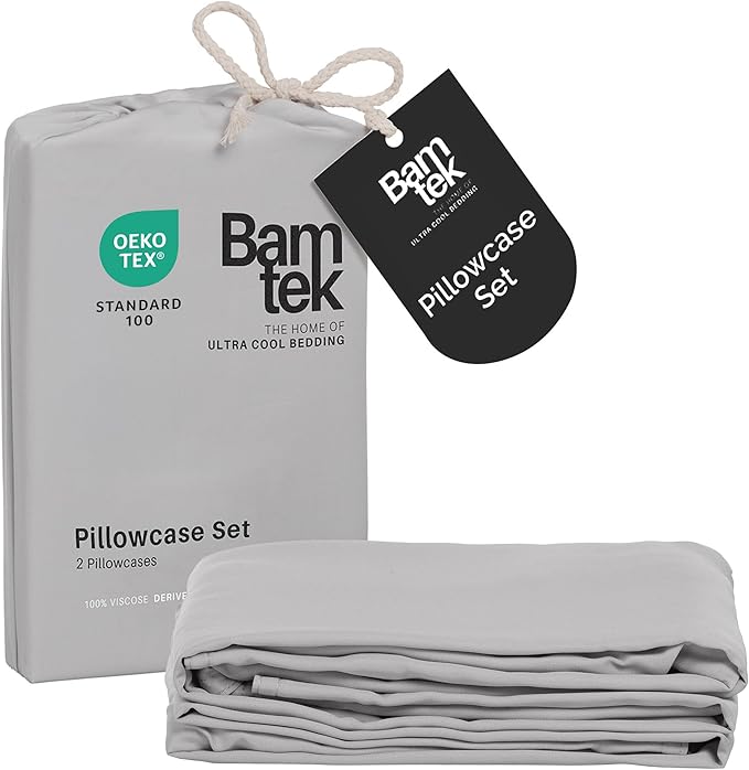 Pillow Cases Queen Size Set of 2 Pillowcases 100% Viscose from Bamboo Cooling Pillowcases, Soft & Breathable Pillow Case with Envelope Closure, Gray Pillow Cases (Gray Mist)