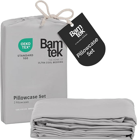 Pillow Cases Queen Size Set of 2 Pillowcases 100% Viscose from Bamboo Cooling Pillowcases, Soft & Breathable Pillow Case with Envelope Closure, Gray Pillow Cases (Gray Mist)