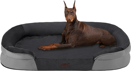 Dwanton Orthopedic Dog Bed for Extra Extra Large Dogs with Gel Memory Foam, Waterproof Dog Sofa, Washable Pet Bed with Four Sided Bolster Cushion, Removable Cover & Non-Slip Bottom, 48", Dark Grey