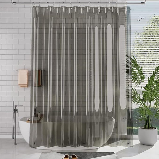 Clear Heavyweight PEVA Shower Curtain Liner, Waterproof Shower Liner Rustproof Metal Grommets with Weighted Magnetic Hem, BPA-Free, 72 x 72 Inches Clear Grey