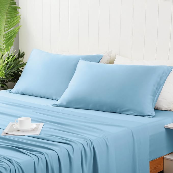 2 Pack Cooling Pillow Cases,Viscose Derived from Bamboo Pillow Protectors King Size Set of 2, 400 Thread Count Soft Silky Breathable Summer Pillow Cover with Zipper Hidden (2PCS, Light Blue, King)