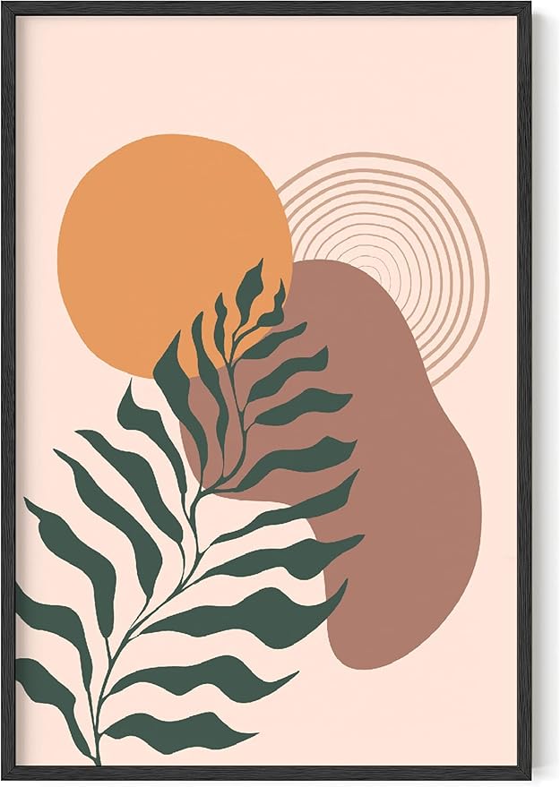 Y2K BOO Boho Monstera Leaf UNFRAMED Wall Art Abstract Sun Earth Tones Terracotta Mid Century Modern 24x36 Inch Heavyweight Paper Minimalist Botanical Studio Decor