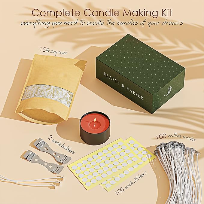 Hearth & Harbor Organic Soy Candle Wax for Candle Making, 15 lbs Natural Candles Making Supplies, Beeswax-Free, Paraffin-Free, Pure Soy Wax Flakes Perfect for Candles, Tealights and Melts