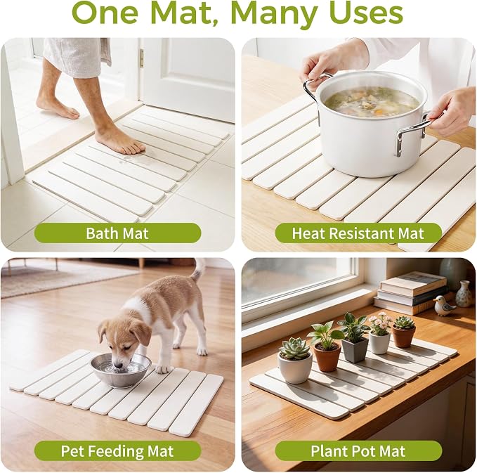 24’’ Larger Stone Dish Drying Mat [Super Absorbent, 30s Quick Drying] Stone Drying Mat for Kitchen Counter Collapsible Drying Matt Kitchen Counter Dish Drying Stone Mat Kitchen Sink Diatomaceous Earth