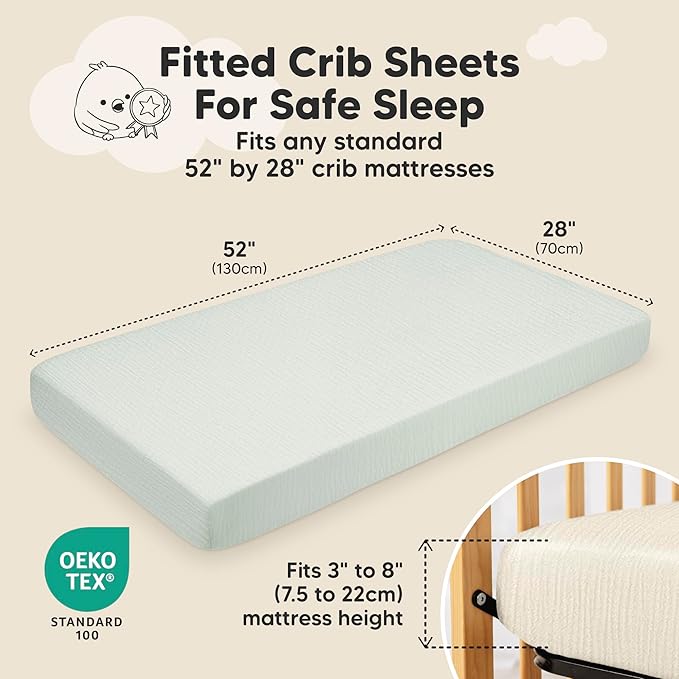 KeaBabies 2-Pack Muslin Crib Sheets for Boys, Girls - 100% Organic Cotton Fitted Baby Crib Mattress Sheet, Soft Breathable Standard Toddler Bed Cover Bedding Set, Neutral, Durable 52x28 (Willow)