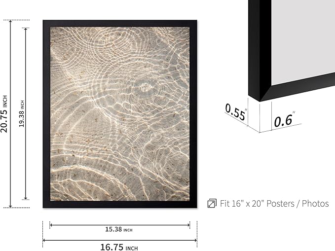 Monem Art Sunlit Ocean Water Texture Print - Minimalist Coastal Photography Poster - Wall Decor for Living Room, Bedroom or Office - 16x20 Black Framed Wall Art by Mareike Bohmer