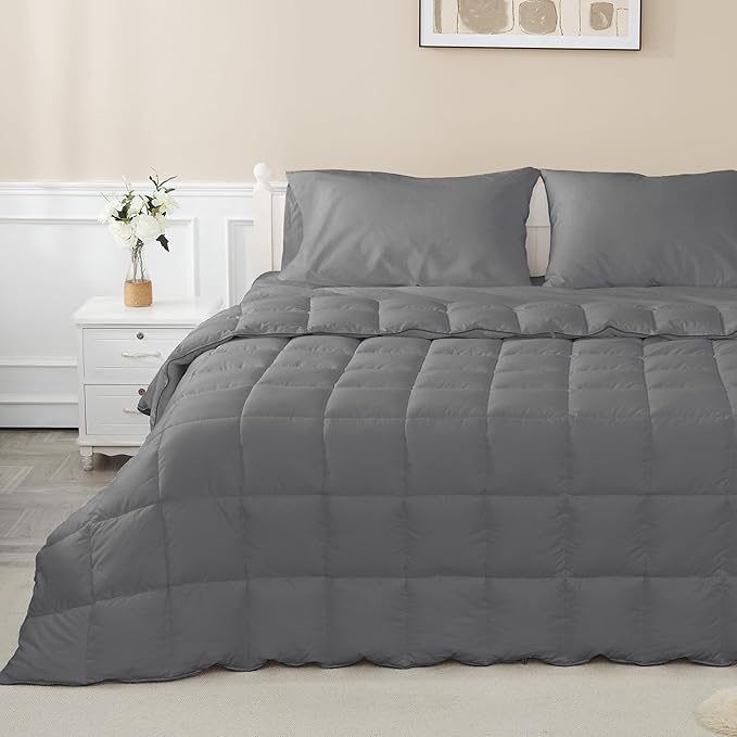 sunflower King Duvet Insert Comforter Down Alternative Filling Cotton Shell All Season Hypoallergenic Warm Breathable Noiseless Steel Gray Machine Washable 88"x104"with Corner Taps