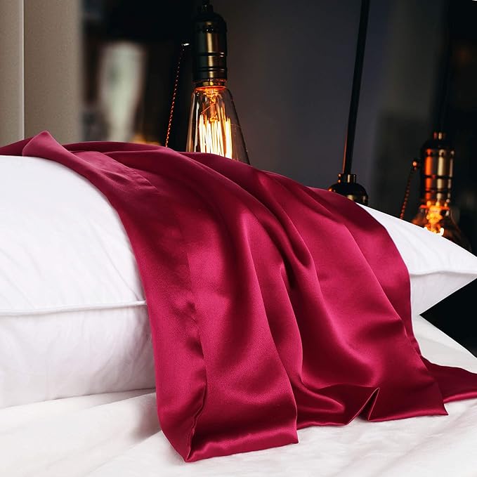 uxcell 1 Pack 100% Charmeuse Pure Silk Pillowcase for Hair and Skin, 350TC 19 Momme Soft Breathable Pillow Case with Hidden Zipper, Burgundy Queen(20x30inch)