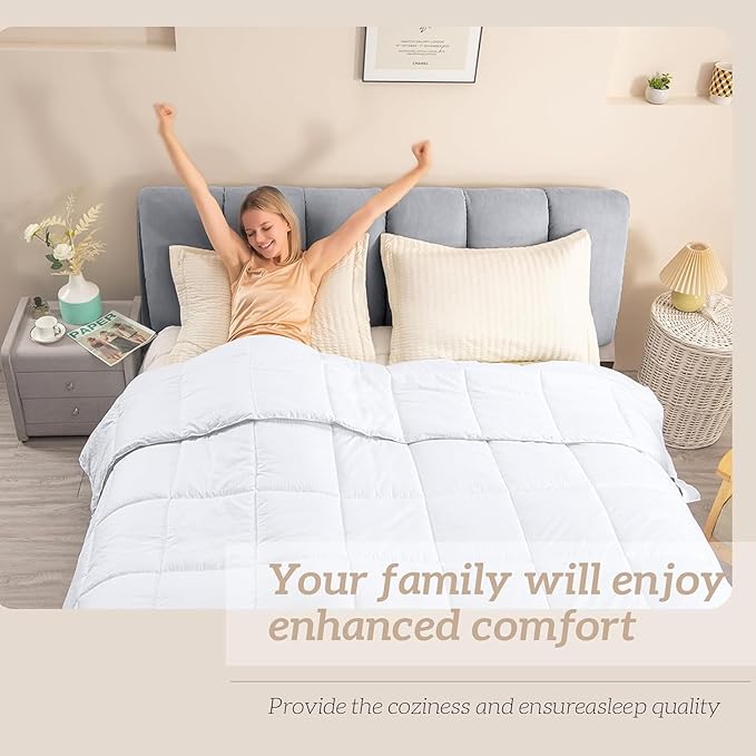 Homelike Moment Comforters Queen Size - White Duvet Insert Down Alternative Bed Queen Comforter, Lightweight Bedding Comforter Full Size Quilted Soft All Season with Coner Tabs White Square Embossed