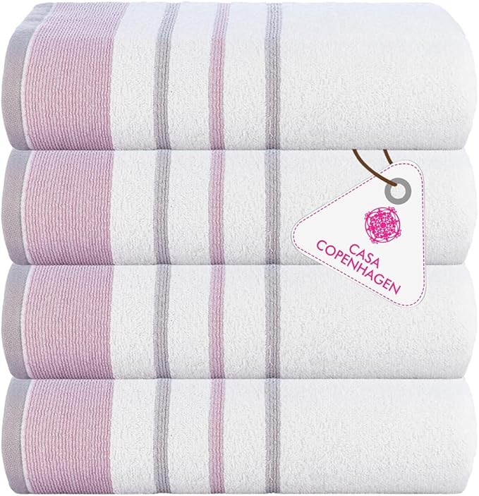 CASA COPENHAGEN White Bay 4Pcs 100% Egyptian Cotton Designer Hand Towels Gift Set- Grey - Purple 600 GSM, 28"x16", 4Hand Towels for Bathroom Set for Women & Men