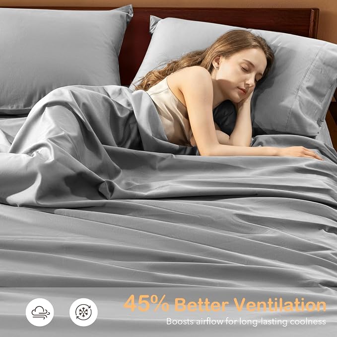 SONORO KATE 100% Organic Cotton Sheets Set - 1000 High Thread Count, GOTS Certified Long Staple Cotton Bed Sheets, Soft, Breathable 5-Star Hotel Sheets, 16" Deep Pockets - 4 PC (Grey,Queen)