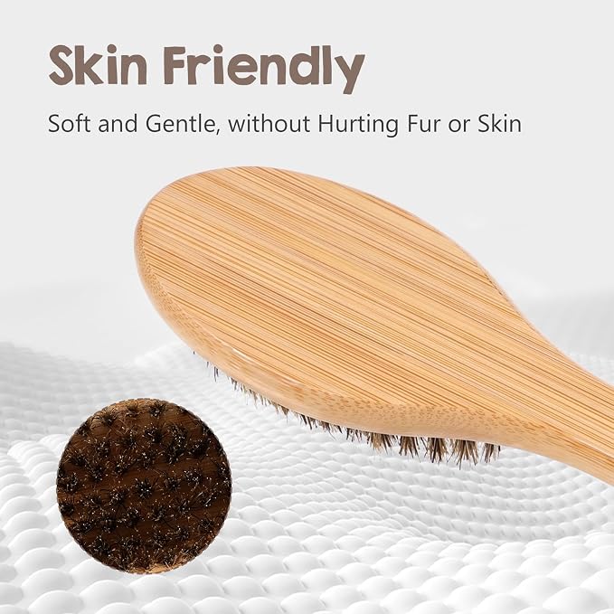 Soft Boar Bristle Dog Brush for Short Haired Dogs Gentle Grooming and Deshedding Tool Wooden Handle Ideal Pet Hair Brush Puppy Essentials for Grooming and Shedding