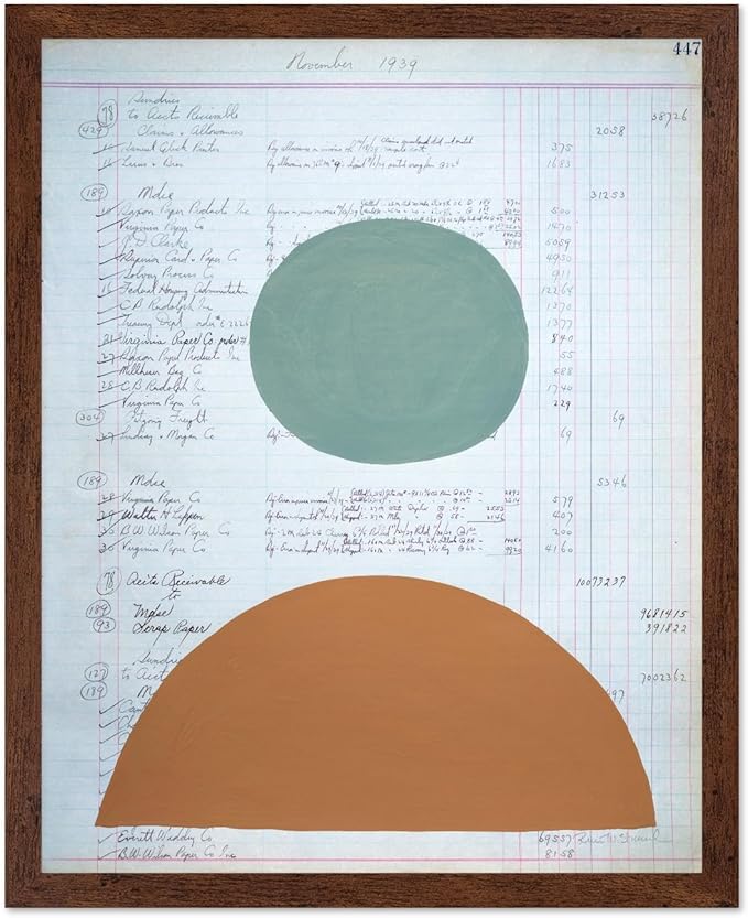 Monem Art Vintage Ledger Abstract Geometric Print - Modernist Teal and Ochre Art Poster - Wall Decor for Office, Living Room or Studio - 16x20 Brown Framed Wall Art by Renee Stramel
