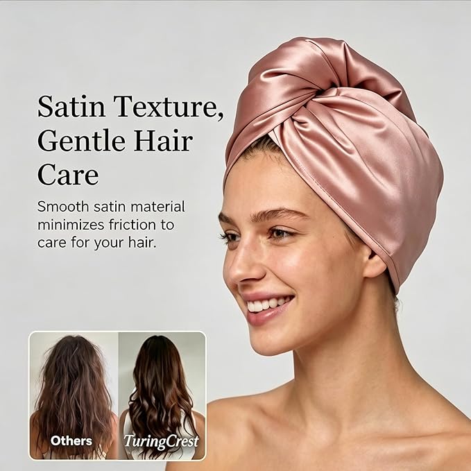 Microfiber Hair Towel Wrap for Women, Thickened Quick Dry Hair Turban with Satin Elastic Band, Hair Drying Towel for Long Hair（Pink）