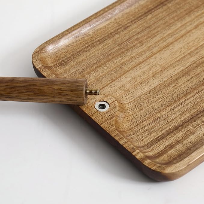 Solid Acacia Wood Key Tray and Bowl for Entryway Table - Jewelry Tray With 3 Hooks, Open Storage for Wallet, Glasses, Watches, Lipstick (Acacia, Square)
