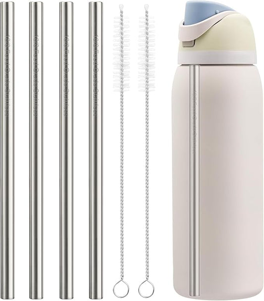 Metal Straw Replacement Set Compatible with Owala Water Bottle 40 Oz, Includes 4 Stainless Steel Straws & 2 Brushes, Premium Accessories for Owala Bottles