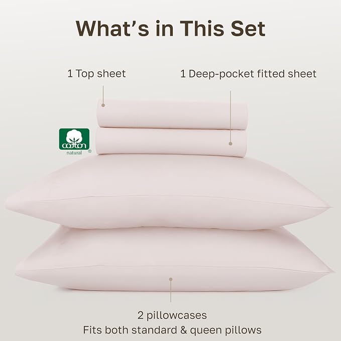 California Design Den Certified 100% Egyptian Cotton Bed Sheets Full Size Set - Soft Sateen Full Sheets, Deep Pockets, Durable Bedding - Soft Rose
