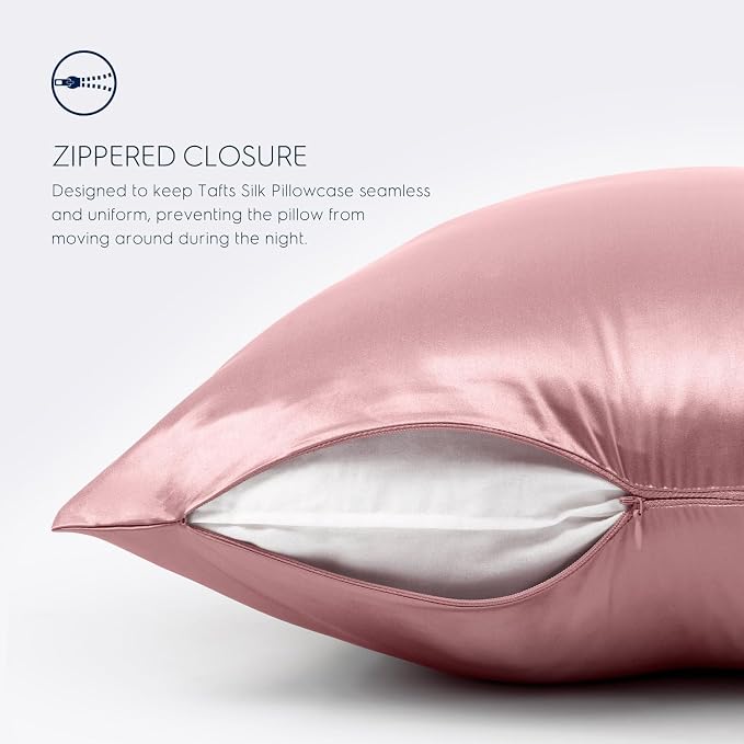 Tafts Pillow Cases - 22mm 100% Pure Mulberry 6A Silk Pillowcase for Hair & Skin with Zipper Closure, Cooling, Natural, Organic, Double Sided Silk Pillow Case (Misty Rose Pink, King 20x36, 1pc)