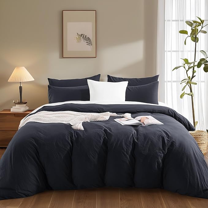 NEXHOME PRO King Duvet Cover Set – 100% Certified Organic Cotton with Washed Feel & Linen-Like Texture, Comfortable & Breathable, Home Bedding Set Dark Grey (No Comforter)