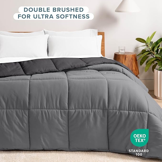 Bare Home California King Comforter - Reversible Colors - Goose Down Alternative - Ultra-Soft - Premium 1800 Series - All Season Warmth - Bedding Comforter (California King, Grey/Forged Iron Grey)