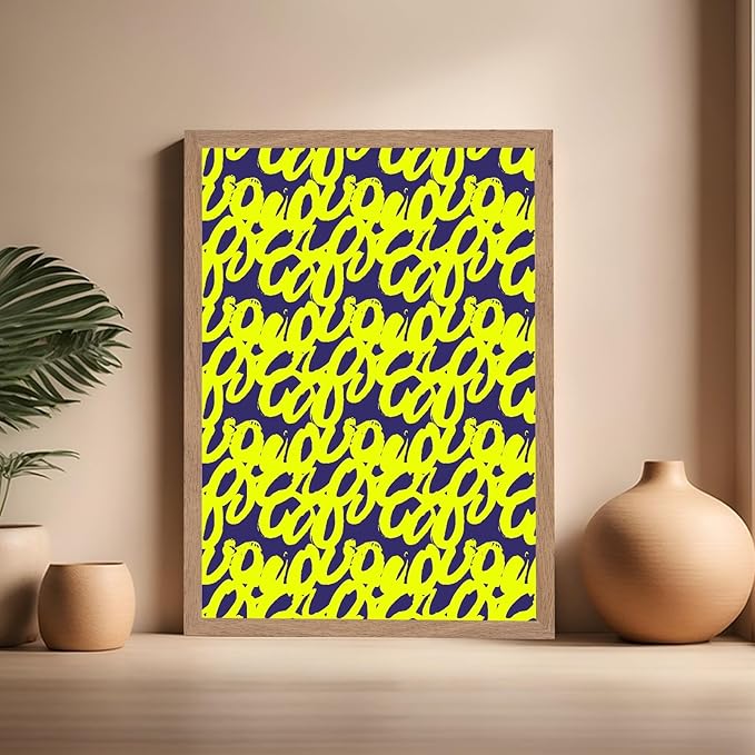 Monem Art Neon Script Pattern Print - Modern Graffiti Typography Poster - Wall Decor for Living Room, Bedroom or Office - 16x20 Beige Framed Wall Art by Rs Lab Studio