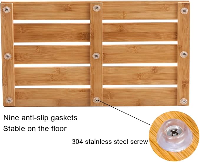 GOBAM Bamboo Bath Mat, Medium, 22.8 x 13 x 1.3 inches - Non-Slip Floor Mat for Bathroom, Spa, Sauna, Kitchen, Indoor & Outdoor Spaces, Shower Mat for Bathroom Decor - Natural
