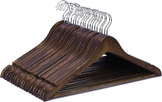JS Hanger Wooden Coat Hangers, 20 Pack High Grade Wood Suit Hangers with Non Slip Pant Bar - Extra Smooth and Splinter Free Retro Finish Wooden Suit Hangers for Closet Organization