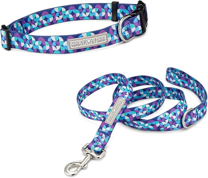 Lucky Love Dog - Adjustable Dog Collar and Leash Set with Easy Click Buckle for Medium Dogs, Durable, & Comfortable Collar for Male & Female Dogs, Puppies & Adult Ones - Jasper Combo, Medium
