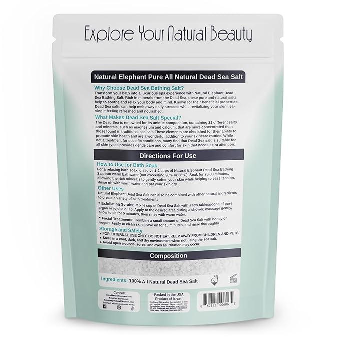Natural Elephant Dead Sea Bath Salt | 10 Pound Bag (160oz) | 100% Natural and Pure| Coarse Grain | Ideal for Baths and Soaks