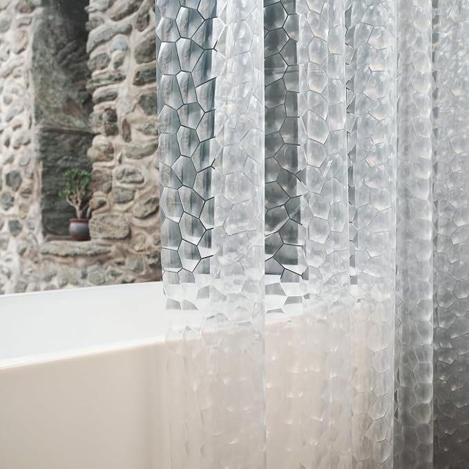 Ryhpez Clear Shower Curtain Liner - Shower Curtain Set with Hooks, Water Cube Pattern with See Through Top Window | 72"x78"