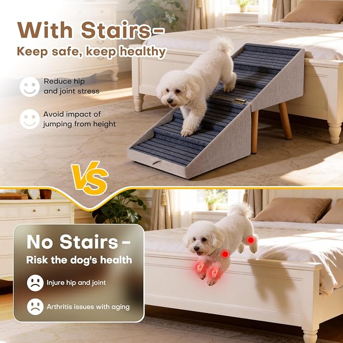 Dog Stairs for Small Dogs, 2-in-1 Pet Steps & Ottoman | Foldable Dog ramp for Couch, Non-Slip Wooden Pet ramp for Puppy Senior Injured Dogs (Light Brown, XXL(21.06H))