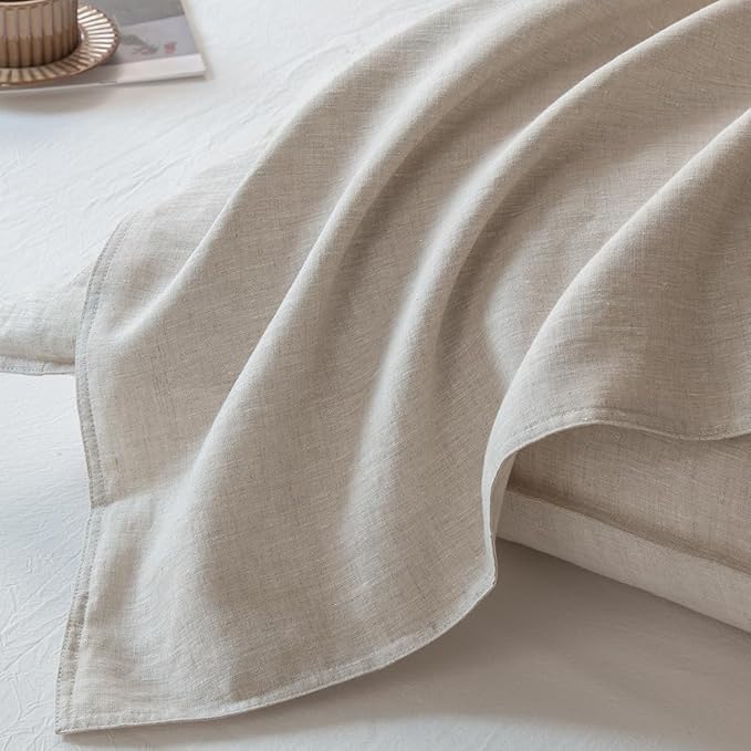 EVERLY 100% Linen Pillowcases Set of 2, French Linen from Normandy, 20X30Inch Queen Size, Natural Color, Coconut Buttons Closure, Flax Pillowshams-Pillowcase-Linen