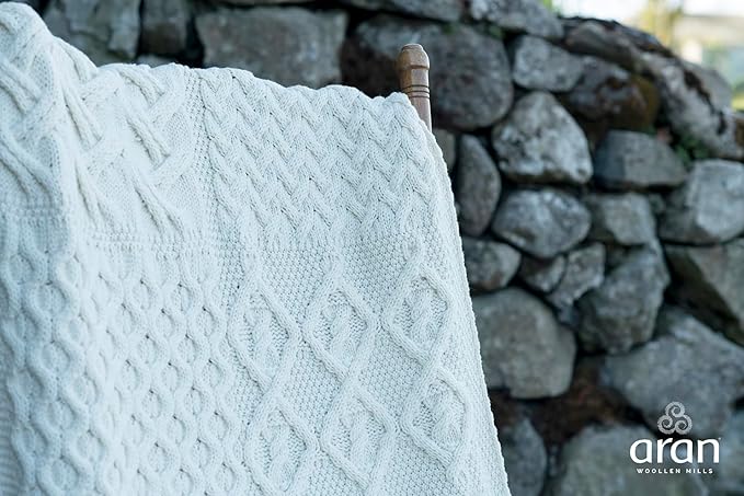 Aran Woollen Mills Supersoft Merino Knit Patch Cot Throw 22" x 32" (Natural)