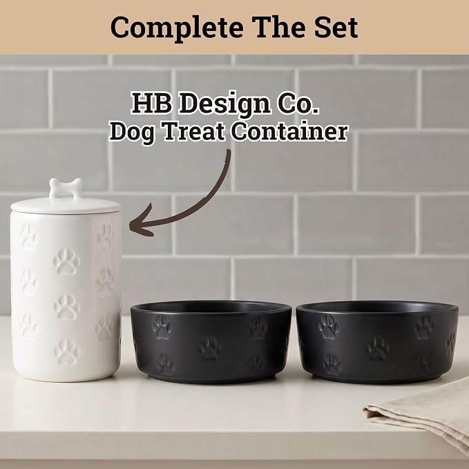 Ceramic Dog Bowl Set of 2 with Anti-Skid Base - 7.5" Wide x 3" Tall Ceramic Dog Bowls for Large Dogs - 6 Cup Capacity Food and Water Bowls for Dogs - Rubber Bottom Pet Bowl Set of 2 for Large Pets
