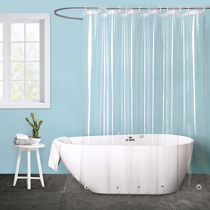 EurCross 72 x 88 inch Long Shower Curtain Liner, Bathroom Clear PEVA Plastic Long Shower Curtain 88 inch Long with 5 Magnets and 12 Hooks,Transparent