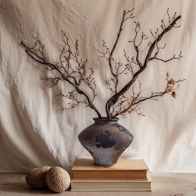 Rustic Wabi Sabi Rusty Vintage Vase - 6.7'' Wabi Sabi Decorative Farmhouse Pottery Flower Vase, Brown Ceramic Vases for Home Decor, Table, Centerpiece, Shelf, Entryway, Living Room, Bedroom, Bathroom