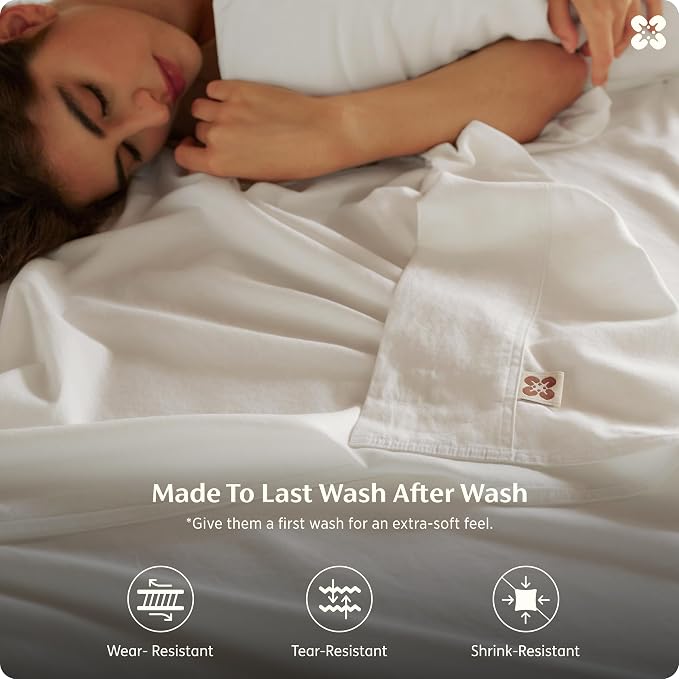 Bedsure 100% GOTS Certified Organic Cotton Sheets, Full Size Sheets, 16" Deep Pocket Bedsheets with Corner Straps, Eco-Friendly, Soft, Breathable & Luxury PureWoven Cotton Hotel Bedding, White