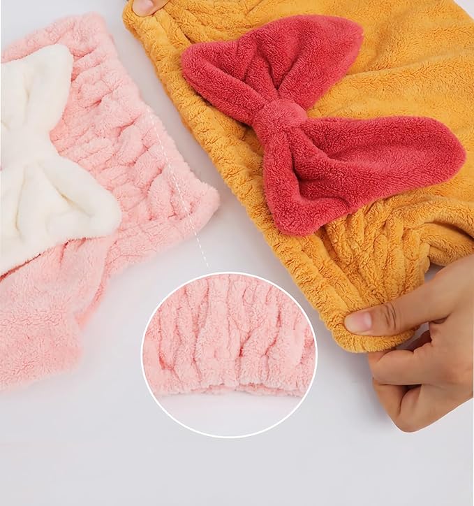 Microfiber Hair Drying Caps for Women 4 Pack | Ultra Absorbent Hair Towels Wrap Turban,Microfiber Bath Towels Bow Shower Cap for Wet Hair,Great Hair Products Gift for Girls